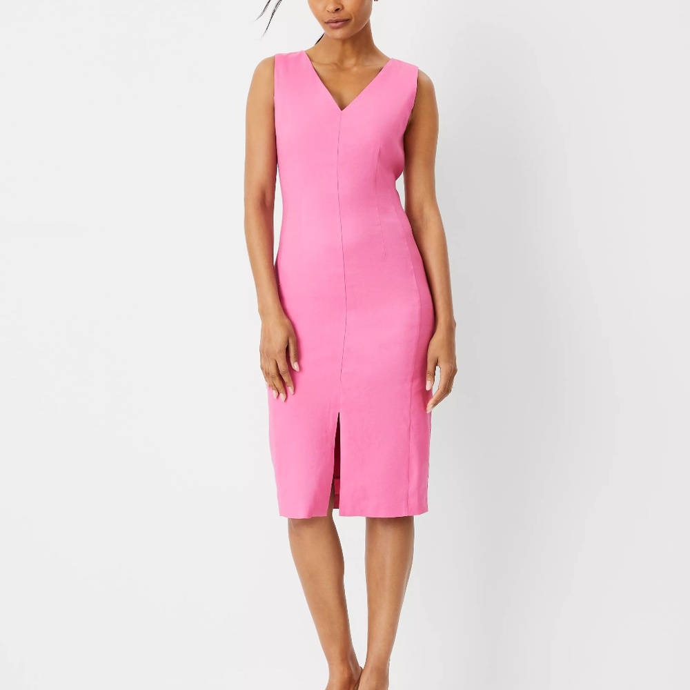 The Seamed V-Neck Sheath Dress in Linen Blend